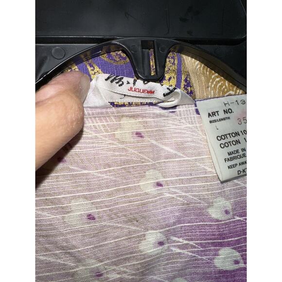 Vintage Juguemm Japanese Kimono Robe Women Sz 35 Birds Purple Gold W/ Belt MINT - Picture 3 of 5